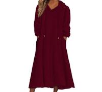 Cexiakong Women's Long Dressing Gown with Zip Oversized Hoodie Fleece Sleepwear House Coat with Pockets Wearable Sweatshirt Nightdress Hood Plush Loungewear Autumn Winter, Wine Red, S