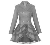 Cexiakong Women's Steampunk Pirate Jacket Medieval Gothic Tailcoat Victorian Lace Black Halloween Dress Outfit Women's Large Size with Corset Steampunk Dress, gray, XXL