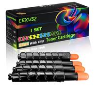 CEXV52 Compatible for Canon Toner Cartridge with Chip iR ADVANCE C7565i C7570i C7580i DX C7765i DX C7770i DX Printers (4-Pack BK/C/M/Y)