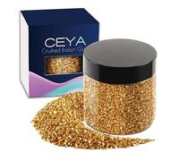 Ceya 10.6oz/ 300g Crushed Irregular Glass Gold Metallic Crystal Chips Broken Glass Glitter 2-4mm Craft Chunky Glitter for Nail Arts Epoxy Resin Mold Coasters Ornament Painting Geode Phone Case Jewelry
