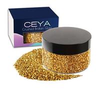 Ceya 5.3oz/ 150g Crushed Irregular Glass Gold Metallic Crystal Chips Broken Glass Glitter 2-4mm Craft Chunky Glitter for Nail Arts Epoxy Resin Mold Coasters Ornament Painting Geode Phone Case Jewelry