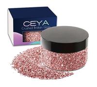 Ceya 5.3oz/ 150g Crushed Irregular Glass Rose Gold Metallic Crystal Chips Broken Glass Glitter 2-4mm Craft Glitter for Nail Arts Epoxy Resin Coasters Ornament Painting Geode Phone Case Jewelry Making
