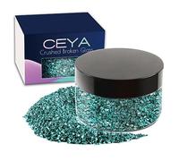 Ceya 5.3oz/ 150g Crushed Irregular Glass Sky Blue Metallic Crystal Chips Broken Glass Glitter 2-4mm Craft Glitter for Nail Arts Epoxy Resin Coasters Ornament Painting Geode Phone Case Jewelry Making