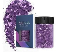 Ceya Chunky Glitter, 4.9oz/ 140g African Violet Craft Glitter Powder Mixed Fine Flakes Iridescent Nail Sequins for Nail Art, Hair, Epoxy Resin, Tumblers, Slime, Painting, Festival Decor