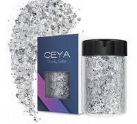 Ceya Chunky Glitter, 4.9oz/ 140g Bright Silver Craft Glitter Powder Mixed Fine Flakes Iridescent Nail Sequins for Nail Art, Hair, Epoxy Resin, Tumblers, Slime, Painting, Festival Decor
