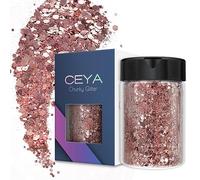 Ceya Chunky Glitter, 4.9oz/ 140g Pink Gold Craft Glitter Powder Mixed Fine Flakes Iridescent Nail Sequins for Nail Art, Hair, Epoxy Resin, Tumblers, Slime, Painting, Festival Decor