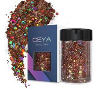 Ceya Holographic Chunky Glitter, 4.9oz/ 140g Brown Craft Glitter Powder Mixed Chunky & Fine Flakes Iridescent Nail Sequins for Nail Art, Hair, Epoxy Resin, Tumblers, Slime, Painting, Festival Decor
