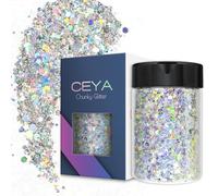 Ceya Holographic Chunky Glitter, 4.9oz/ 140g Diamond Silver Craft Glitter Powder Mixed Fine Flakes Iridescent Nail Sequins for Nail Art, Hair, Epoxy Resin, Tumblers, Slime, Painting, Festival Decor