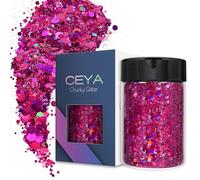 Ceya Holographic Chunky Glitter, 4.9oz/ 140g Fuchsia Craft Glitter Powder Mixed Chunky & Fine Flakes Iridescent Nail Sequins for Nail Art, Hair, Epoxy Resin, Tumblers, Slime, Painting, Festival Decor
