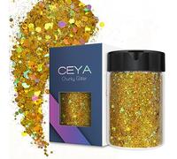 Ceya Holographic Chunky Glitter, 4.9oz/ 140g Lazurite Gold Craft Glitter Powder Mixed Fine Flakes Iridescent Nail Sequins for Nail Art, Hair, Epoxy Resin, Tumblers, Slime, Painting, Festival Decor