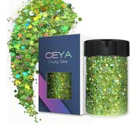 Ceya Holographic Chunky Glitter, 4.9oz/ 140g Light Green Craft Glitter Powder Mixed Chunky & Fine Flakes Iridescent Nail Sequins for Nail, Hair, Epoxy Resin, Tumblers, Slime, Painting, Festival Decor