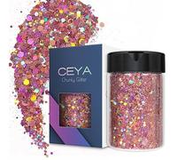 Ceya Holographic Chunky Glitter, 4.9oz/ 140g Pink Mauve Craft Glitter Powder Mixed Fine Flakes Iridescent Nail Sequins for Nail Art, Hair, Epoxy Resin, Tumblers, Slime, Painting, Festival Decor