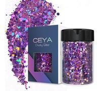 Ceya Holographic Chunky Glitter, 4.9oz/ 140g Purple Craft Glitter Powder Mixed Chunky & Fine Flakes Iridescent Nail Sequins for Nail Art, Hair, Epoxy Resin, Tumblers, Slime, Painting, Festival Decor