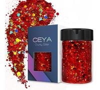 Ceya Holographic Chunky Glitter 4.9oz/ 140g Red Craft Glitter Powder Mixed Chunky Fine Flakes Iridescent Nail Sequins for Nail Art, Hair, Epoxy Resin, Tumblers, Slime, Painting, Festival Decor