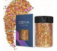 Ceya Holographic Chunky Glitter, 4.9oz/ 140g Rose Gold Craft Glitter Powder Mixed Chunky & Fine Flakes Iridescent Nail Sequins for Nail, Hair, Epoxy Resin, Tumblers, Slime, Painting, Festival Decor