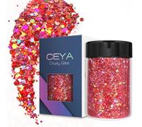 Ceya Holographic Chunky Glitter 4.9oz/ 140g Rose Pink Craft Glitter Powder Mixed Chunky Fine Flakes Iridescent Nail Sequins Fe for Nail Art, Hair, Epoxy Resin, Tumblers, Slime, Painting,Festival Decor