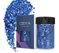 Ceya Holographic Chunky Glitter, 4.9oz/ 140g Royal Blue Craft Glitter Powder Mixed Chunky & Fine Flakes Iridescent Nail Sequins for Nail, Hair, Epoxy Resin, Tumblers, Slime, Painting, Festival Decor