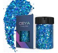 Ceya Holographic Chunky Glitter, 4.9oz/ 140g Sky Blue Craft Glitter Powder Mixed Chunky & Fine Flakes Iridescent Nail Sequins for Nail Art, Hair, Epoxy Resin, Tumblers, Slime, Painting, Festival Decor