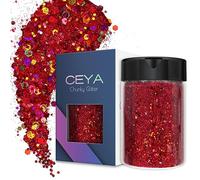 Ceya Holographic Chunky Glitter, 4.9oz/ 140g Wine Red Craft Glitter Powder Mixed Fine Flakes Iridescent Nail Sequins for Nail Art, Hair, Epoxy Resin, Tumblers, Slime, Painting, Festival Decor