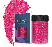 Ceya Large Glitter, 140 g, Bright Pink Glitter Powder, Mixed Fine Flakes, Iridescent Nail Sequins for Nail Art, Hair, Epoxy Resin, Cups, Slime, Painting, Festival Decoration