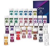 Ceya Ultra Fine Glitter Powder Set 32 Colors, 11.28 oz/ 320g Craft Glitter 1/128” 0.008” 0.2mm for Slime Epoxy Resin Craft Tumbler Jewelry Nail Art Festival Makeup Painting Wedding Cards