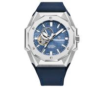 CEYADG Pagani Design Automatic Mechanical Men's Watch, Leather Strap, 24-Hour Dial, Sapphire Glass, NH39 Movement, Silver Blue