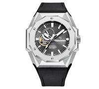 CEYADG Pagani Design Automatic Mechanical Men's Watch, Leather Strap, 24-Hour Dial, Sapphire Glass, NH39 Movement, Silver Black