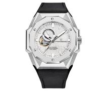 CEYADG Pagani Design Automatic Mechanical Men's Watch, Leather Strap, 24-Hour Dial, Sapphire Glass, NH39 Movement, Silver White