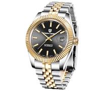 CEYADG Pagani Design Automatic Watch, 40mm Stainless Steel Case, Date Display, NH35 Movement, 100m Water Resistant, Synthetic Sapphire Crystal, Gold Black