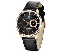 CEYADG Pagani Design Minimalist Watches for Men，40mm Quartz Watch, Leather Strap, Date Display, Gold Black