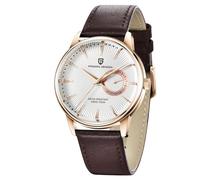 CEYADG Pagani Design Minimalist Watches for Men，40mm Quartz Watch, Leather Strap, Date Display, Gold White