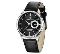 CEYADG Pagani Design Minimalist Watches for Men，40mm Quartz Watch, Leather Strap, Date Display, Silver Black
