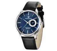 CEYADG Pagani Design Minimalist Watches for Men，40mm Quartz Watch, Leather Strap, Date Display, Silver Blue