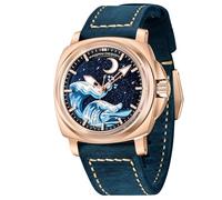CEYADG Pagani Design Retro Watches for Men, Men's 43mm Automatic Watch with Leather Strap, Mechanical Wristwatch NH35A Movement, Synthetic Sapphire with AR&AF, Gold Blue