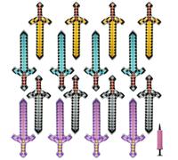 CEYAZYE 16 Pack Jumbo Pixel Inflatable Sword, 24.8" Blow up Weapons Swords with Hand Air Pump Set for Halloween Carnival Cosplay Birthday Swimming Pool Beach Theme Party Favors Stage Props
