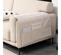 CEYISZHU Thick Chenille Armrest Covers Set of 2 for Armchair and Sofa Remote Control Magazine Storage Couch Arm Cover Non Slip (24" x 43" [3 Pockets],Beige)