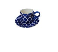 Ceylon Studio Navy Blue & White Moroccan Design Motif Hand Painted Ceramic - Espresso Cup & Saucer