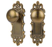 CEYMIO Antique Brass Dummy Door Knobs Interior, 2 Pack