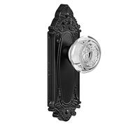 CEYMIO Luxury Glass & Crystal Door Knob with Matte Black Dummy Handle and Diamond Cut Plate - for Bedroom,Bathroom,Hallway and Closet Interior Doors