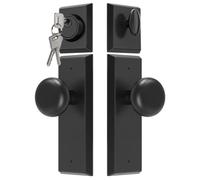 CEYMIO Matte Black Vintage Passage Door Knob with Single Cylinder Deadbolt