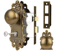 CEYMIO Mortise Lock Door Knobs Interior Brass Door Knob Antique Gold Door Handle Skeleton Key Privacy Vintage Door Locks for Bedrooms Bathroom