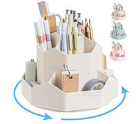 Ceysin Desk Organiser, 360 Degree Rotating Pen Pencil Holder with 9 Compartments, Multifunctional Pen Pots Makeup Brushes Holder Desktop Stationary Storage for Home Office Supplies Desk Tidy (White)