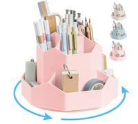 Ceysin Desk Organiser, 360 Degree Rotating Pen Pencil Holder with 9 Compartments, Multifunctional Pen Pots Makeup Brushes Holder Desktop Stationary Storage for Home Office Supplies Desk Tidy (Pink)