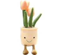 CEYYO Smiling Tulip Plush Pot - Kawaii Plant Stuffed Toy for Girls, Cute Room Decor Pillow for Kids, Aesthetic Flower Plushie Gift, Soft Botanical Plush Toy for Bed, Desk or Nursery (Pink)