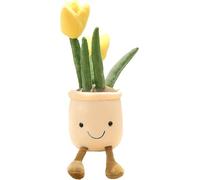 CEYYO Smiling Tulip Plush Pot - Kawaii Plant Stuffed Toy for Girls, Cute Room Decor Pillow for Kids, Aesthetic Flower Plushie Gift, Soft Botanical Plush Toy for Bed, Desk or Nursery (Yellow)