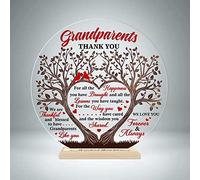 CEZII Grandpa & Grandma Gift from Grandkids, To My Grandparents Round Acrylic Plaque w Stand, Thank You Grandma Grandpa Keepsake, Grateful Gift for Grandparents, Birthday Present, Gift for Anniversary
