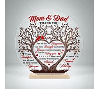 CEZII Mom & Dad Gift from Daughter Son, To My Parents Round Acrylic Plaque w Stand, Thank You Mom Dad Keepsake, Grateful Gift for Parents Mother-in-law, Bonus Mom Stepdad Present, Gift for Anniversary