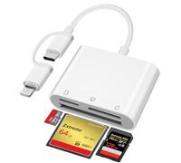 CF Card Reader, 3-In-2 Lightning/USB-C CF/TF/SD Card Reader for iPhone & Android, Camera to iPhone Adapter Memory Card Reader for iPhone16/15/14/13/12/11 Series, iPad, MacBook, Android, etc