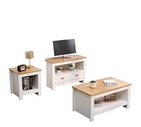 CF Furniture Living Room 3 Piece Set Lamp Table Coffee Table TV Stand Modern Simple Practical White+Oak