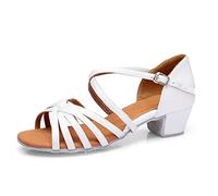 CFASDF Girls Latin Dance Shoe Satin Heel Practice Party Ballroom Wear Ballroom Dancing Sandals White Comfortable (Color : White, Size : 7 UK Child)